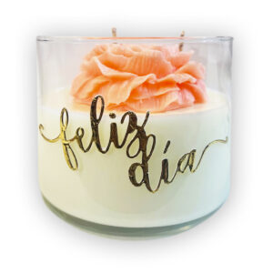 Vela Arom&aacute;tica de Soya 400 gr en vaso de vidrio con Flor - Regalo Personalizado