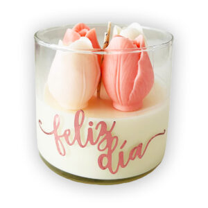 Vela Artesanal de Soya con 4 Tulipanes - Regalo Floral
