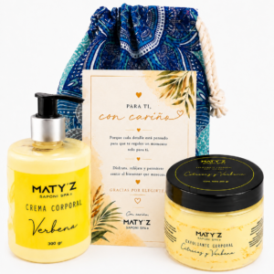 Kit Spa de Regalo para Mujer y Hombre &ndash; Crema Corporal Verbena + Exfoliante Corporal Natural con Bamb&uacute; + Bolsa Reutilizable + Tarjeta de Felicitaci&oacute;n